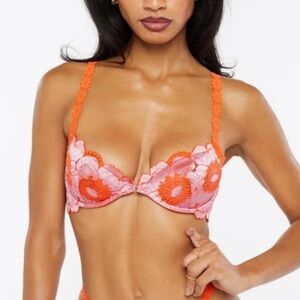 Savage X Fenty Orange and Pink Floral Lace Bra